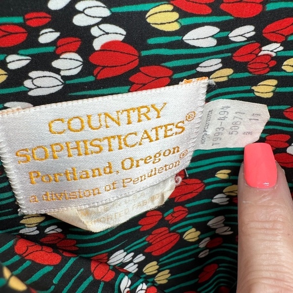 Vintage COUNTRY LAGENLOOK Pendleton RED TULIPS Cottage Core Top WOMENS 14 - Picture 6 of 9